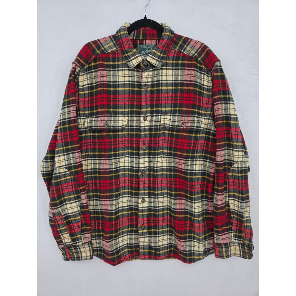 Woolrich Mens Red Plaid Flannel Button Down Shirt Cotton Large Outdoors Holiday
